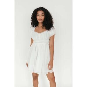 The Post Riley Puff Sleeve Sweetheart Babydoll Mini Dress Ivory Womens Large